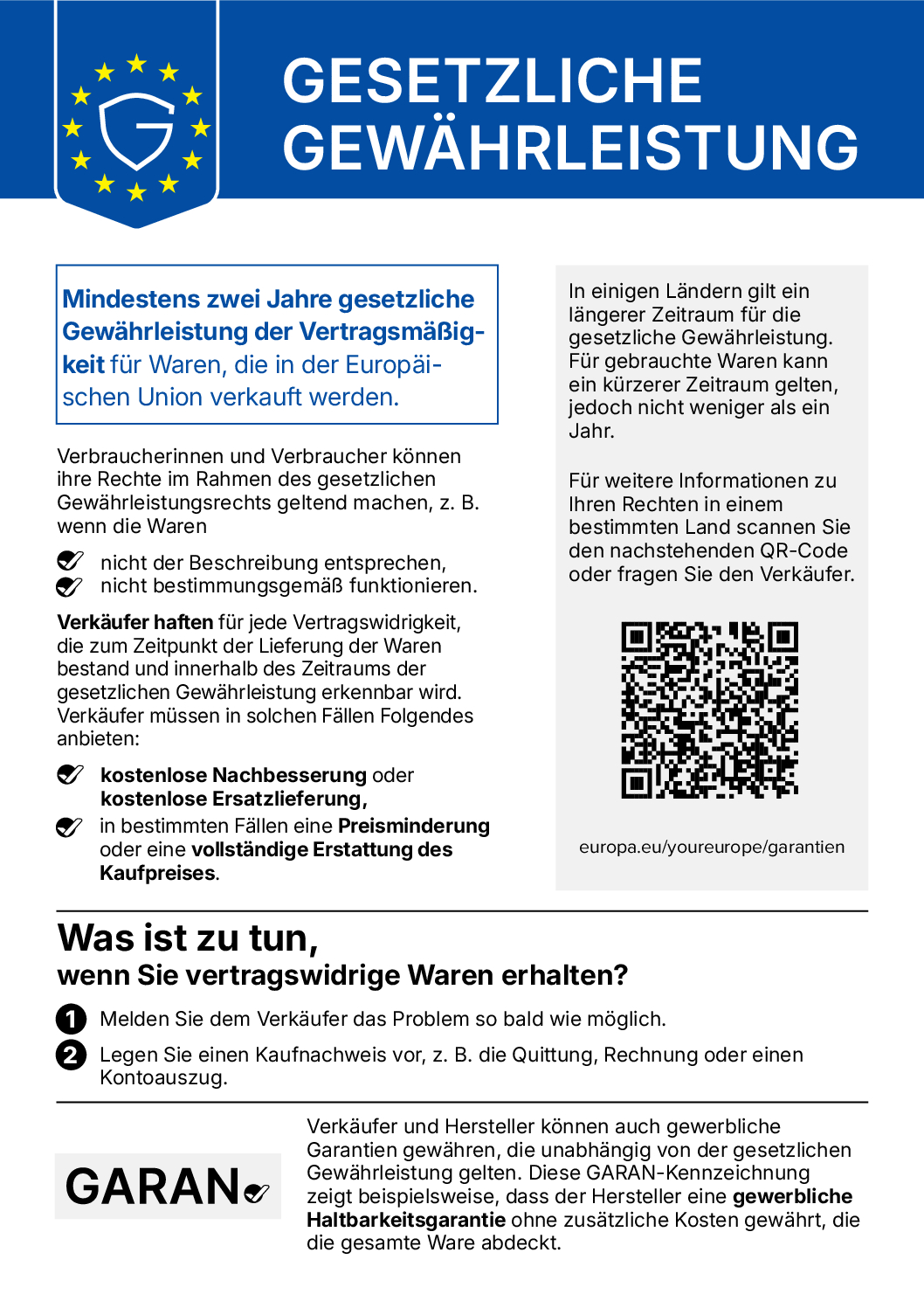 Hinweise zur Gewährleistung